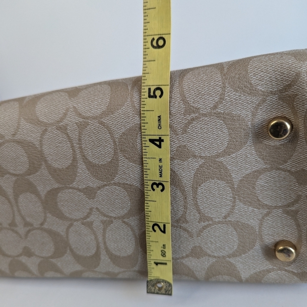 Coach Rowan Satchel Bag Signature Logo Taupe Canvas Leather Trim Crossbody Purse - Picture 15 of 16